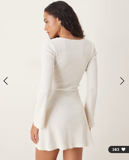 ASOS DESIGN crochet long sleeve hardware detail mini dress in neutral