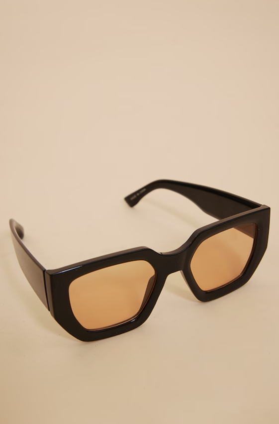 Black Chunky Brown Lens Square Frame Sunglasses