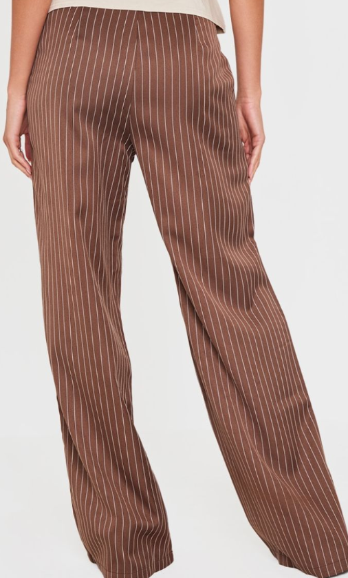 Chocolate Pinstripe Dipped Waist Straight Leg Trousers