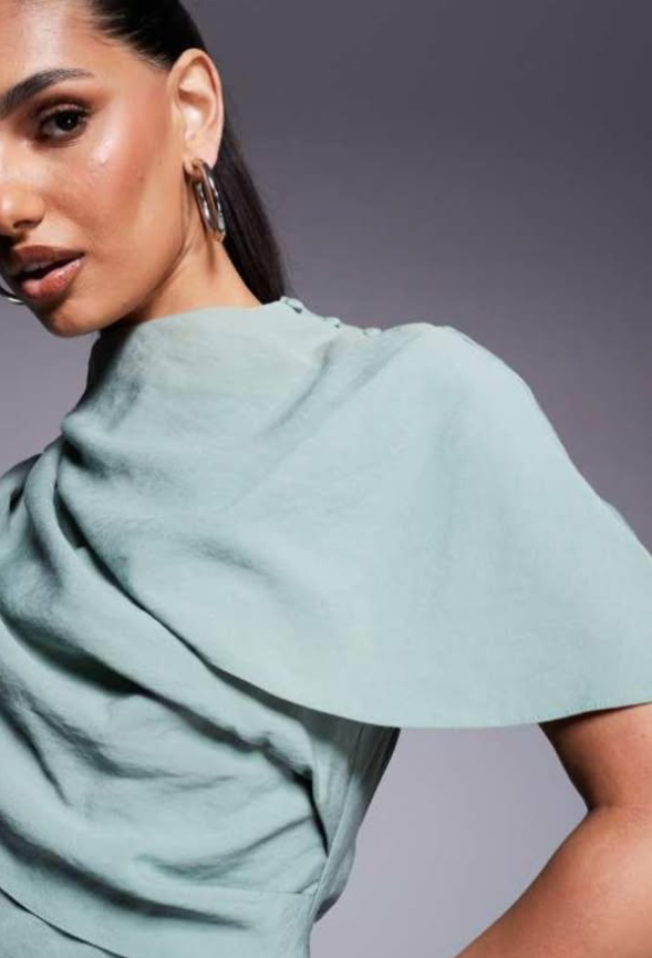 ASOS DESIGN high neck cape bodice mini dress with open back in sage