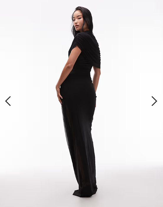 Heiress Beverly Hills mesh overlay drape detail asymmetric drop waist maxi dress in black