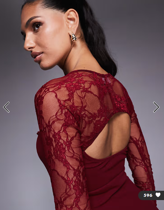 ASOS DESIGN mini dress with cutaway lace long sleeves in burgundy