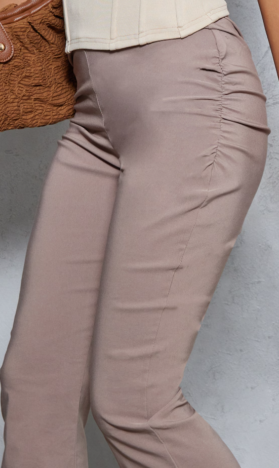 Mocha Stretch Woven Ruched Side Flare Pants