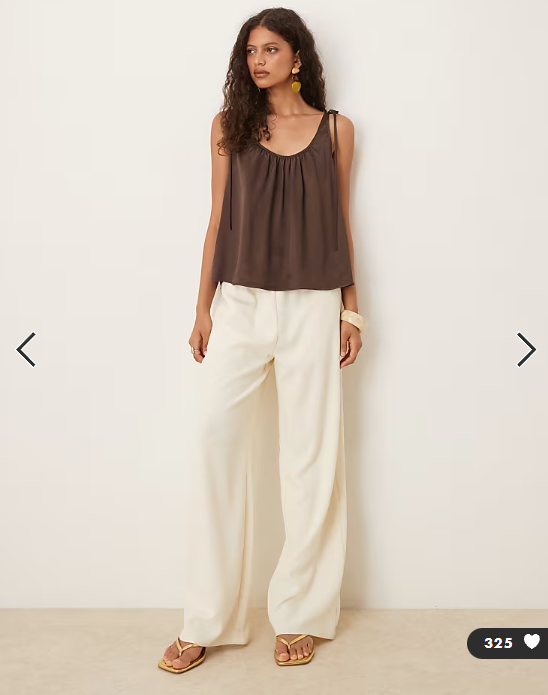 ASOS DESIGN satin tie shoulder cami top in chocolate