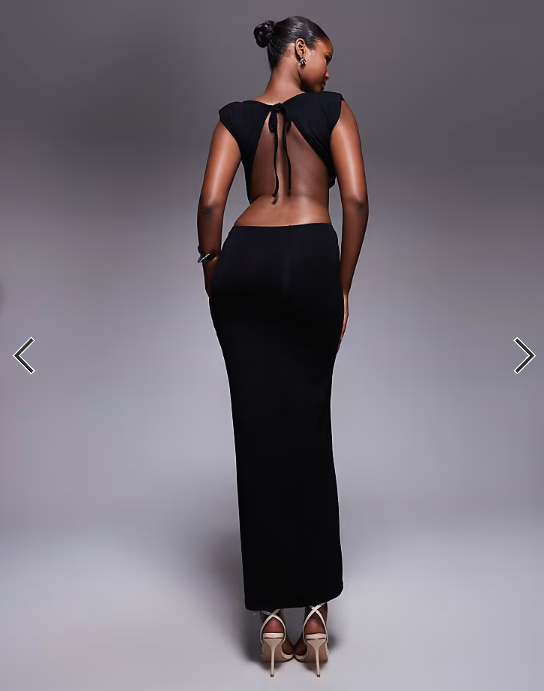 ASOS DESIGN VE shoulder pad twist waist midi dress in black