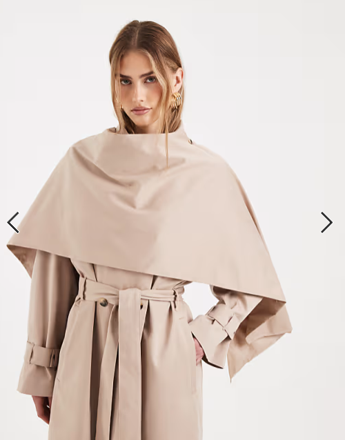 ASOS DESIGN scarf detail trench coat in stone