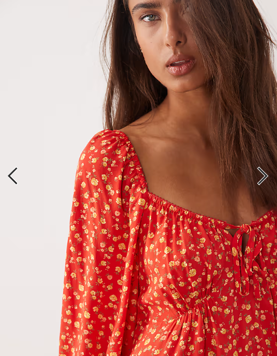 Miss Selfridge milkmaid mini tea dress in red ditsy