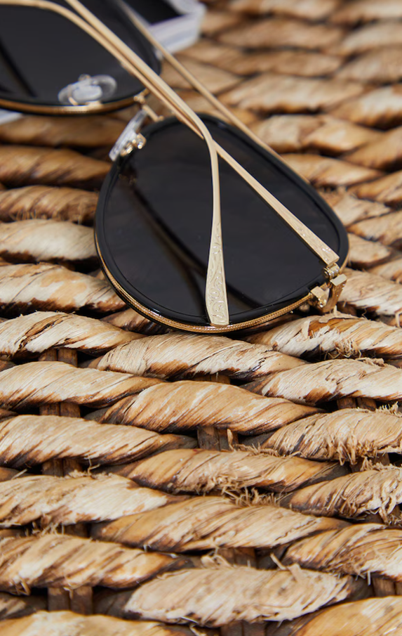 Black Oversized Gold Detail Aviator Sunglasses