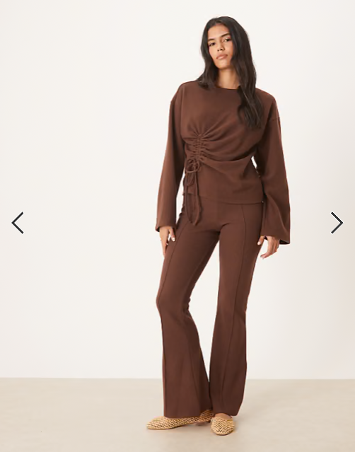 ASOS DESIGN Supersoft ruched detail long sleeve top co-ord in chocolate SET