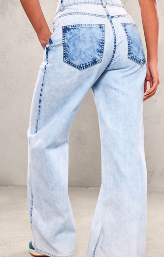 Ice Blue Washed Wide Leg Jeans