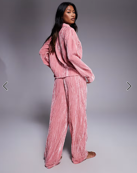 ASOS DESIGN velvet texture pyjama set in pink
