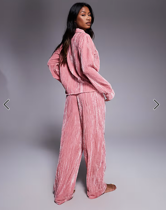 ASOS DESIGN velvet texture pyjama set in pink