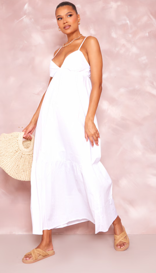 White Tiered Strappy Smock Maxi Dress