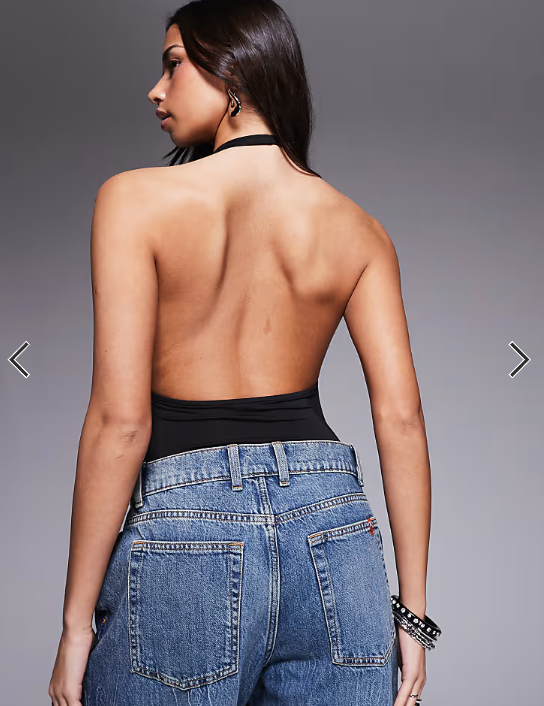 ASOS DESIGN double layer slinky open back racer bodysuit in black