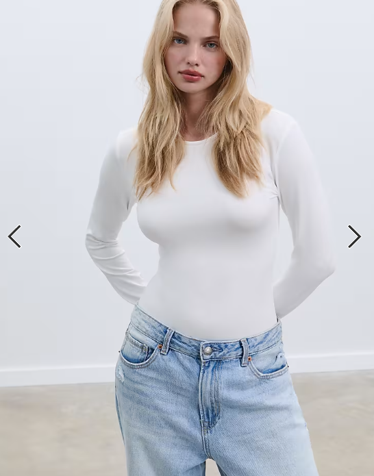 Stradivarius Long sleeve polyamide bodysuit in ecru