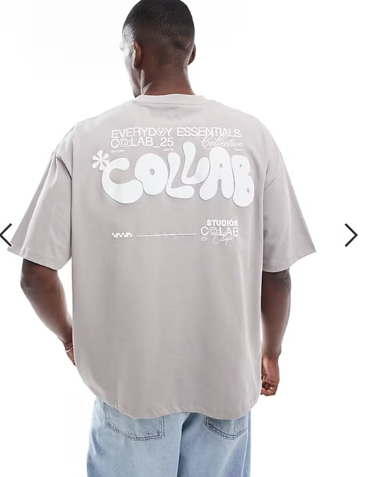 ASOS DESIGN oversized t-shirt with text graphic in gray