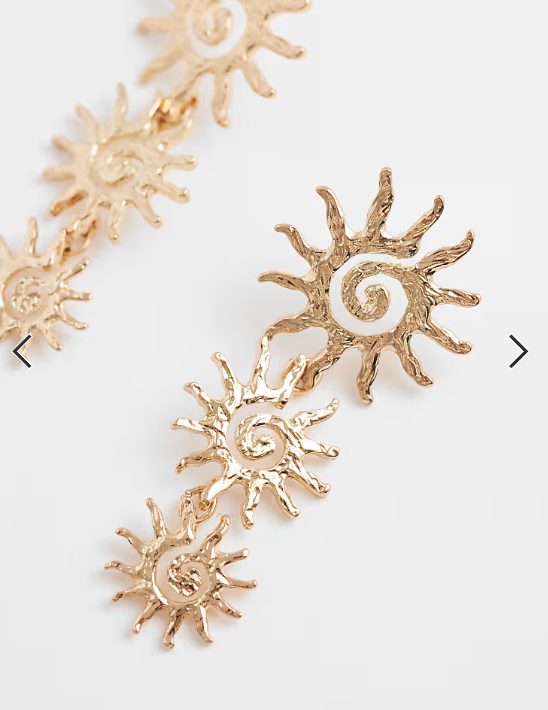 Accessorize triple sun long drop earrings in gold