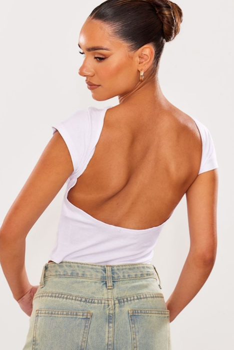 White Short Sleeve Soft Rib Backless Top