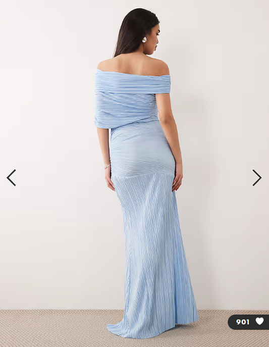 ASOS DESIGN off shoulder ruched detail maxi dress in sky blue