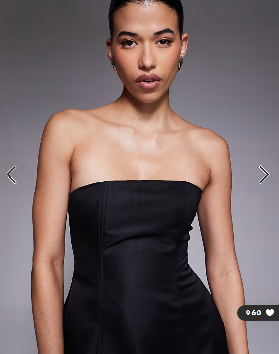 Aria Cove satin seam detail structured bandeau mini dress in black