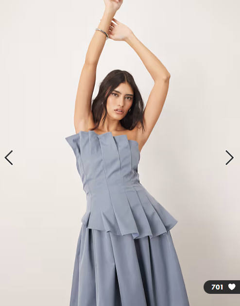 Arrange - structured pleat corset midi dress in light blue