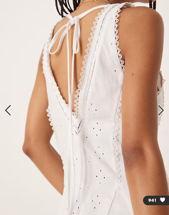 ASOS DESIGN broderie sleeveless v neck swing mini dress in white