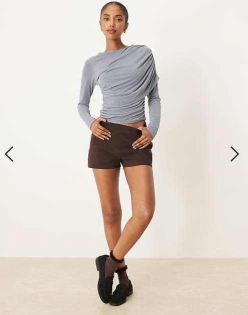 ASOS DESIGN modal wrap detail long sleeve tee in slate