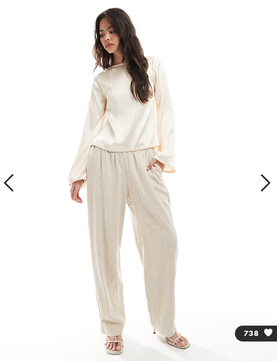 ASOS DESIGN tie back satin long sleeve top in oyster