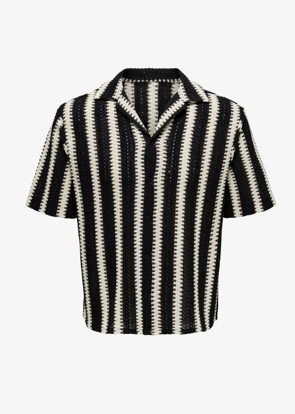 ONSDANI CROCHET SS SHIRT NOOS - Shirt - black stripes/cloud dancer
