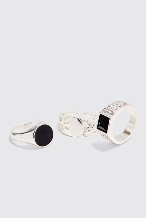 3 Pack Signet Rings In Silver - silver