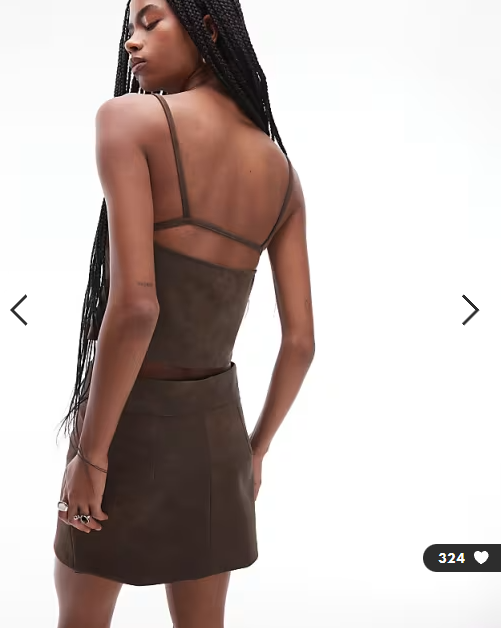 ASOS DESIGN mix & match textured leather look low rise micro mini skirt in chocolate