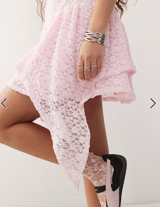 ASOS DESIGN lace mix asymmetric hem hanky slash neck dress in pink