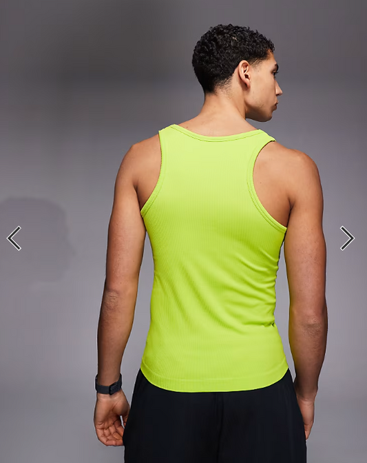 4505 square neck slim fit seamless rib training vest in acid green.