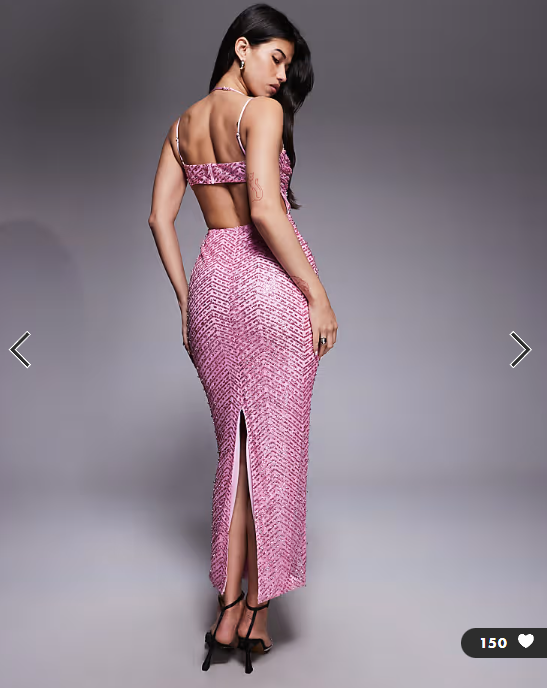 Oh Polly glitter embellished cowl neck cut out back maxi dress in pink