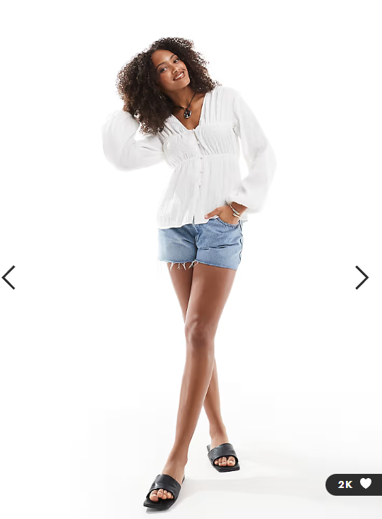 ASOS DESIGN long sleeve smock top with button front in white