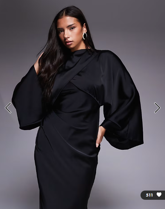 ASOS DESIGN wrap front batwing satin bias maxi dress in black