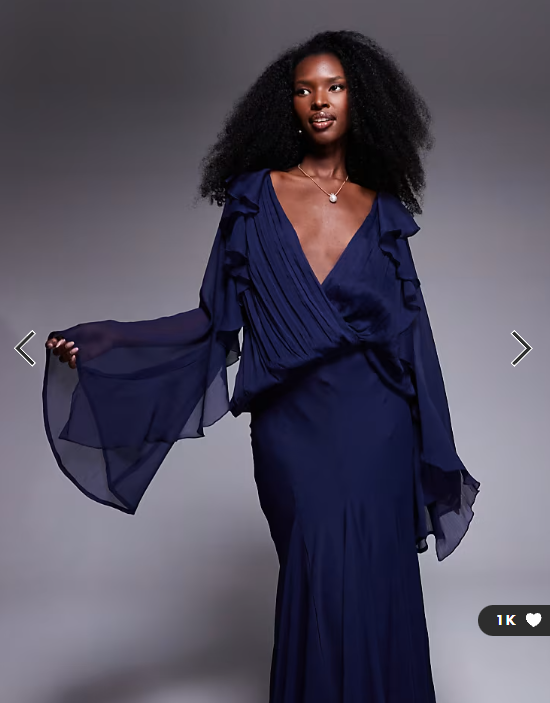 ASOS DESIGN slouchy hip ruffle maxi dress with godets in navy