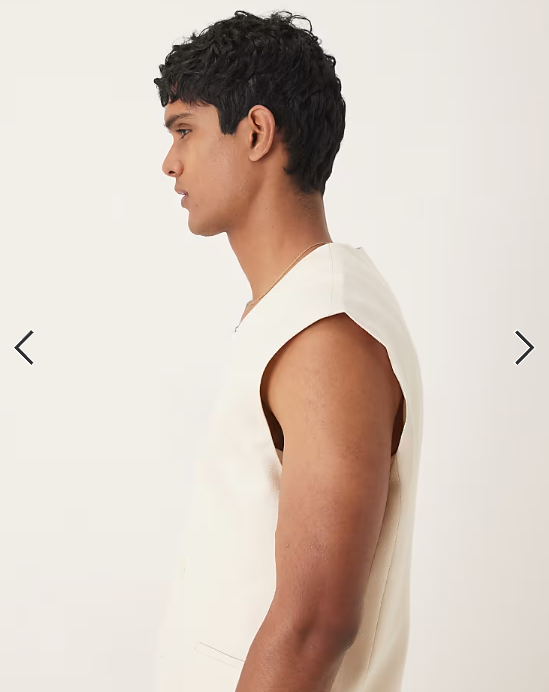 ASOS DESIGN longline suit waistcoat with linen in white