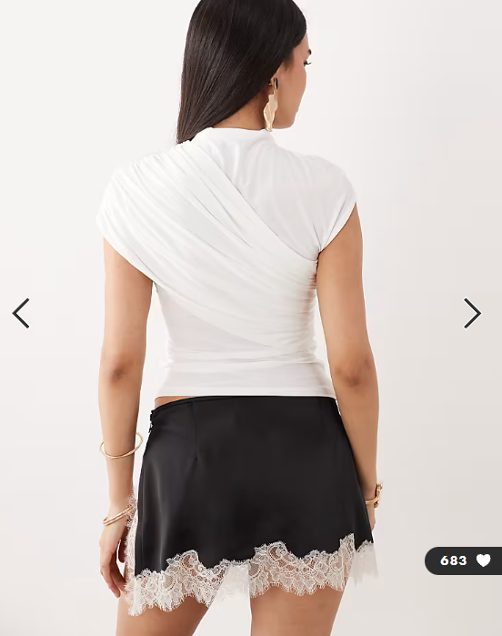 ASOS DESIGN slinky ruched drape detail top in cream