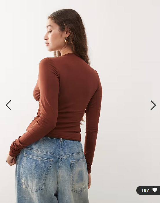 Weekday plunge long sleeve top in rustic red exclusive to ASOS