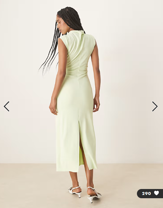 ASOS DESIGN high neck soft touch midi dress with ruching in mint