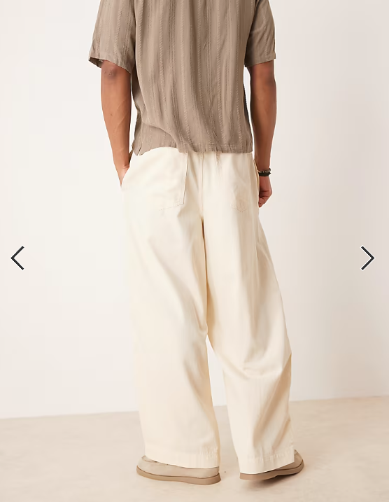 ASOS DESIGN lightweight herringbone parachute trousers in ecru