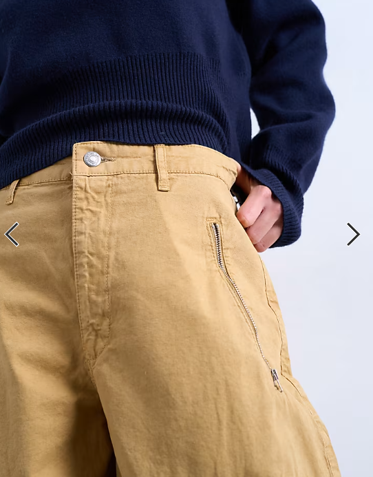 Topshop balloon cargo trouser with zip and pocket details in camel