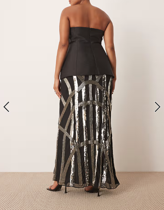 ARRANGE Curve deco linear embellished maxi skirt in black