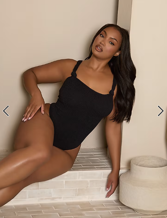 Moda Minx Curve X Bernadette Afia scrunch swimsuit with knot detail in black