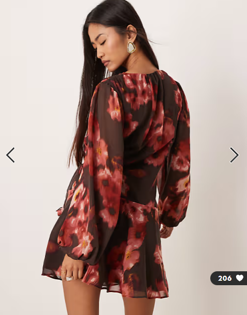 Abercrombie & Fitch long sleeve wrap mini dress in brown floral