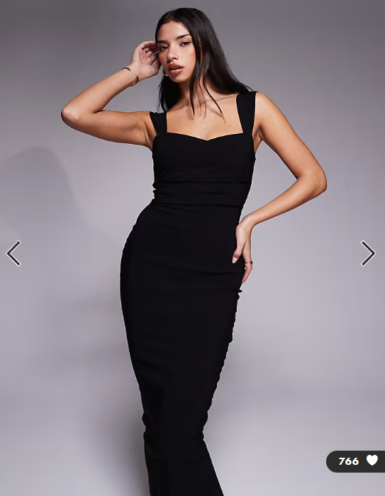 Vesper bengaline sweetheart neckline ruched front midaxi dress in black