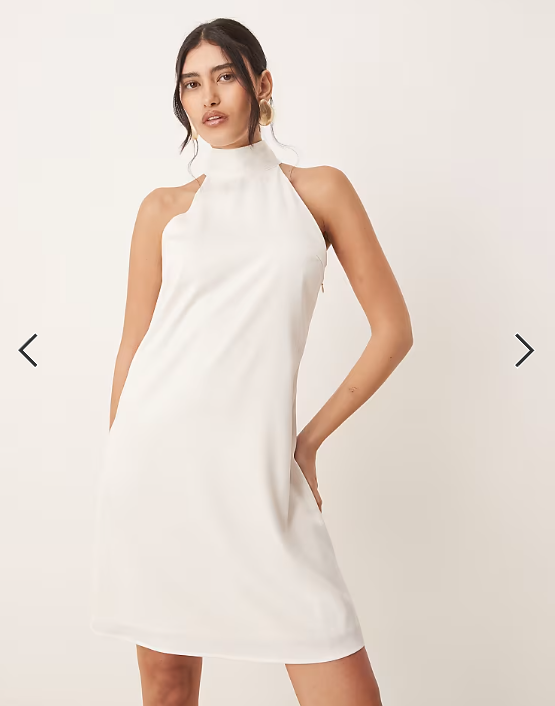 YAS halterneck mini dress with bow back in white