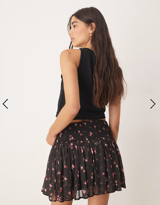 Miss Selfridge ditsy floral shirred waist mini skirt in black
