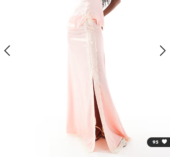 Miss Selfridge satin and lace maxi skirt co-ord in pink